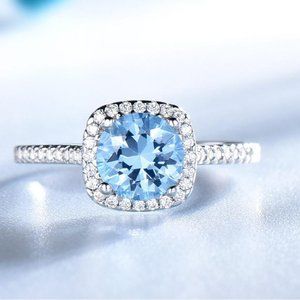 ROUND AQUAMARINE SKY BLUE CUBIC ZIRCONIA RING
